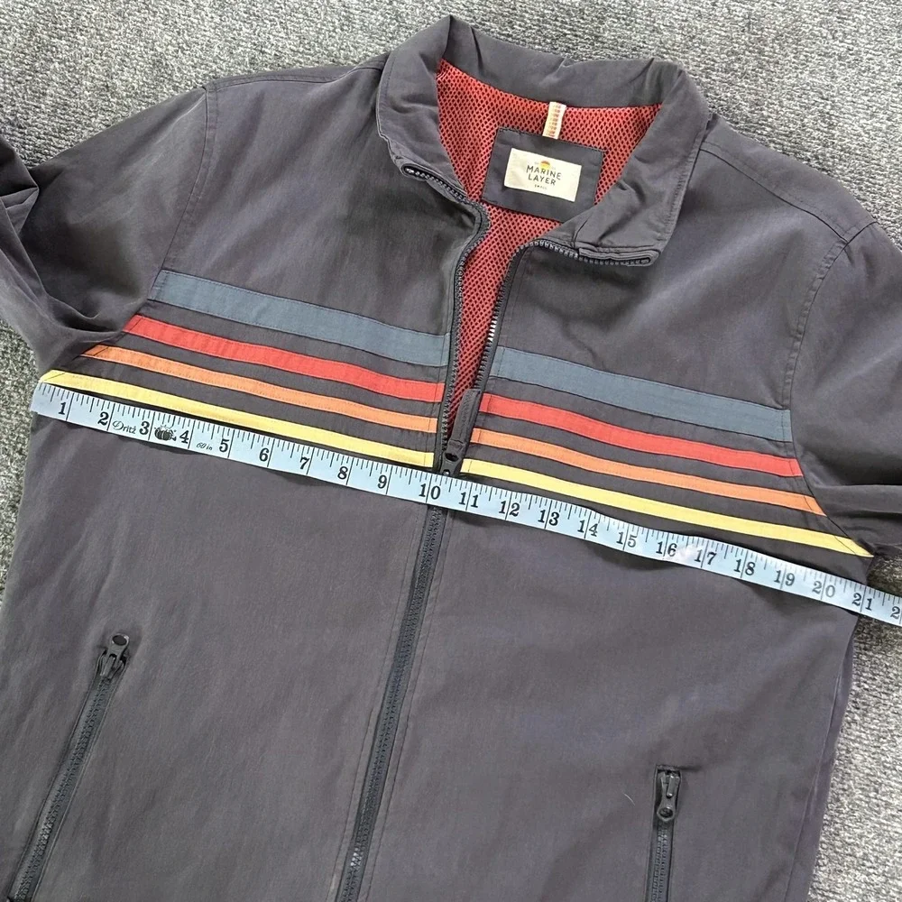 Marine Layer Jacket Mens Small Gray Striped Full Zip‎ Lightweight Windbreaker